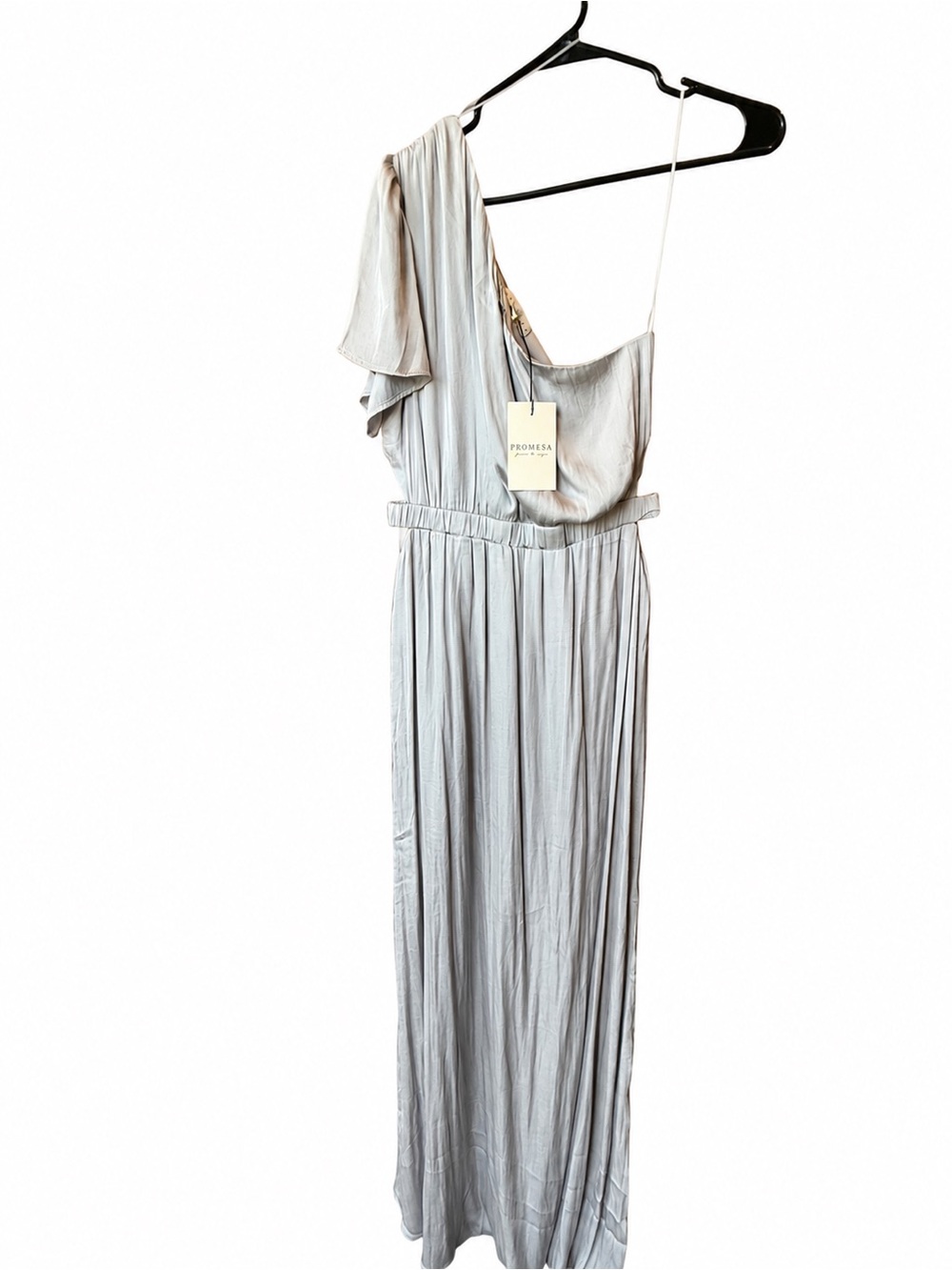 Promesa One-Shoulder Silver-Gray Maxi Dress